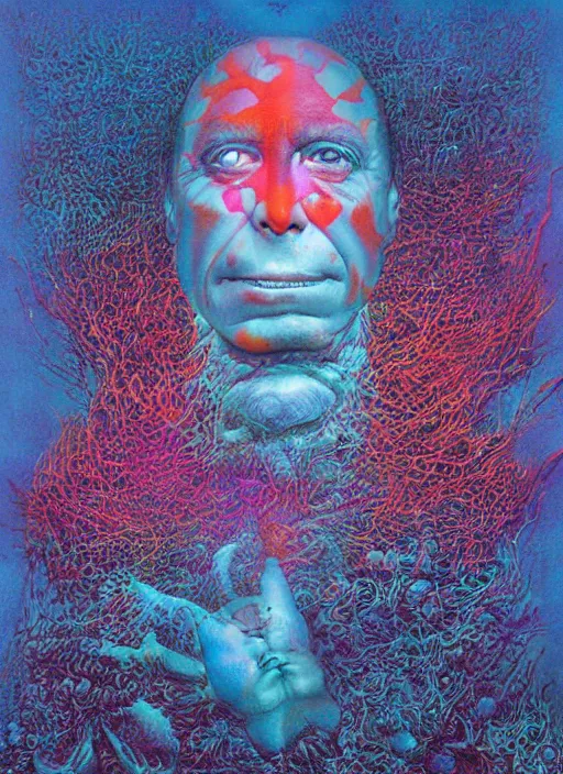 Image similar to alex jones by lisa frank and zdzislaw beksinski