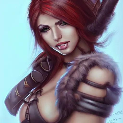 Image similar to very beautiful female barbarian drawn by artgerm