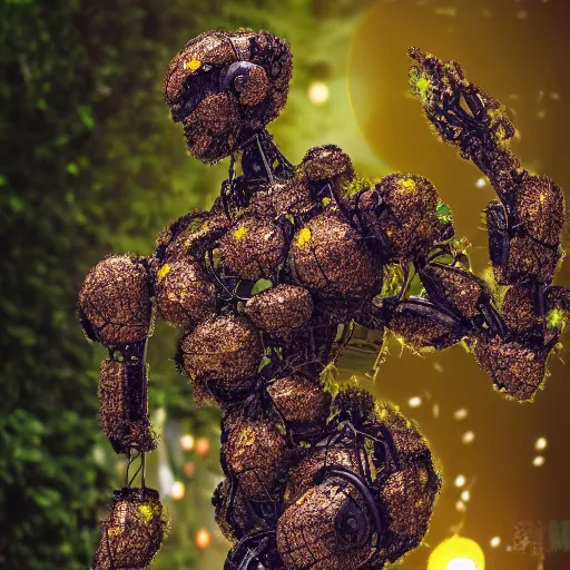 Image similar to overgrown foliage taking over an abandoned humanoid robot body, close - up, 3 5 mm, biopunk, bokeh, beautiful, lens flare, emotional, sweet, flowers, detailed, picture, trending on artstation, award - winning, shiny, golden