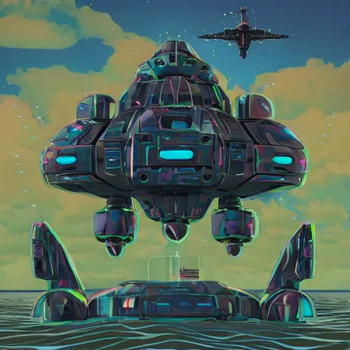 Image similar to futuristic amphibious combat mecha in the style of beeple, h. r. giger, lisa frank, submarine