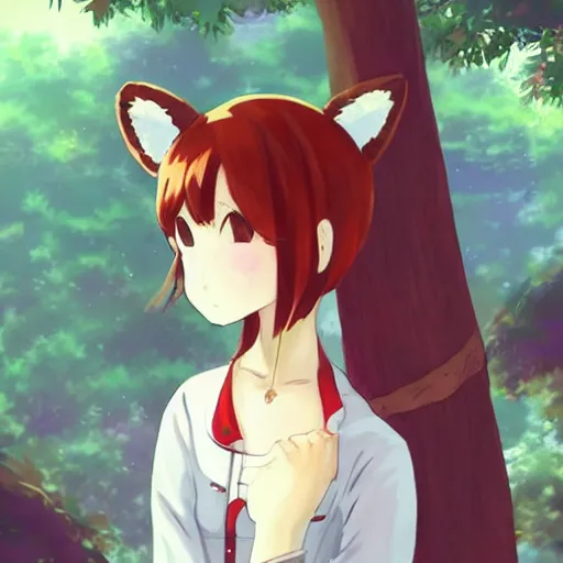 Prompt: anime girl in a red panda outfit, the style of Makoto Shinkai