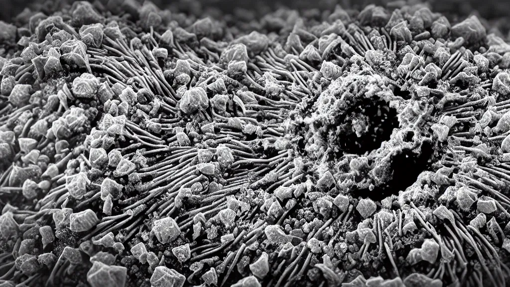 Prompt: beautiful 3 d closeup photo of deadly virus infecting a cell, seen through an electron microscope, detailed, high contrast, magazine scientific illustration, 8 k, octane render