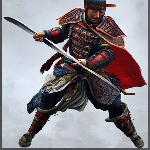 Prompt: ancient ntricate oilpainting, game characterwhole body design of a chinese anicientwarrior in clothes with a broadsword, down hard, dark cloud and lightning on the grounddramatic lighting, cg, extremely detailed, 8 k, sophisticated