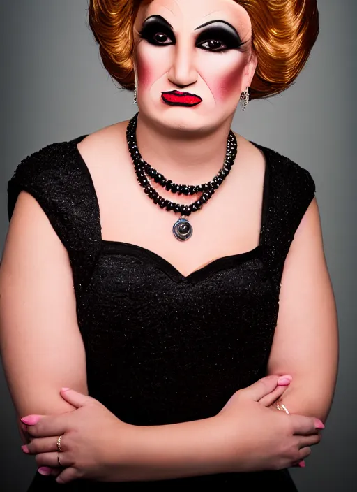 Image similar to studio portrait of ted cruz in full drag dressed in drag dressed as a woman makeup, 8 k, studio lighting, key light, back light, sequents,