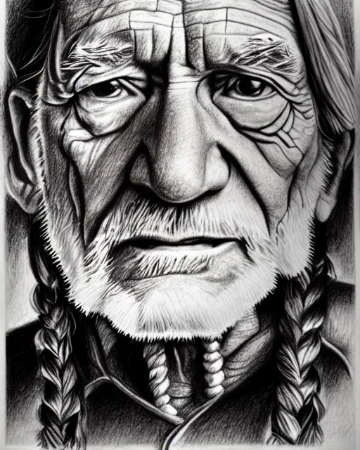 Image similar to a portrait of willie nelson, pencil drawing