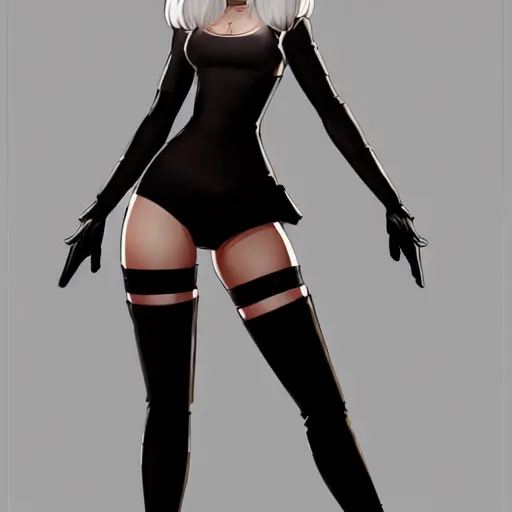 Image similar to portrait of 2B nier automata wearing skintight clothes behind, trending on artstation, artstationHD, artstationHQ