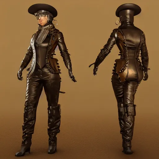 Image similar to Steampunk Character, Unreal Engine 5, Detailed Character Design, AAA Game, RTX, 3D Render