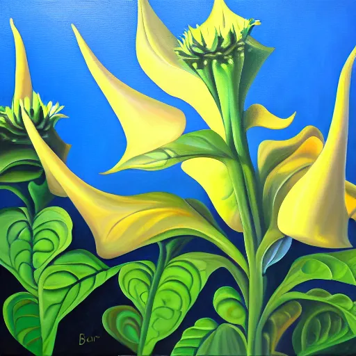 Image similar to oil painting of brugmansia flowers