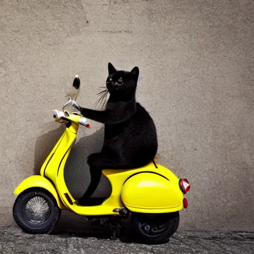 Image similar to cat riding an italian vespa scooter, photography 4 k