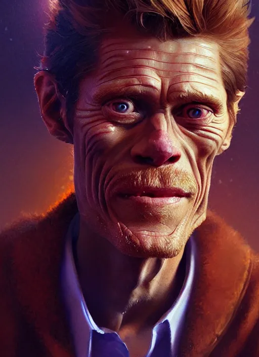 Prompt: portrait of willem dafoe staring intently at a pizza, crying, intricate, elegant, glowing lights, highly detailed, digital painting, artstation, concept art, smooth, sharp focus, illustration, art by wlop, mars ravelo and greg rutkowski