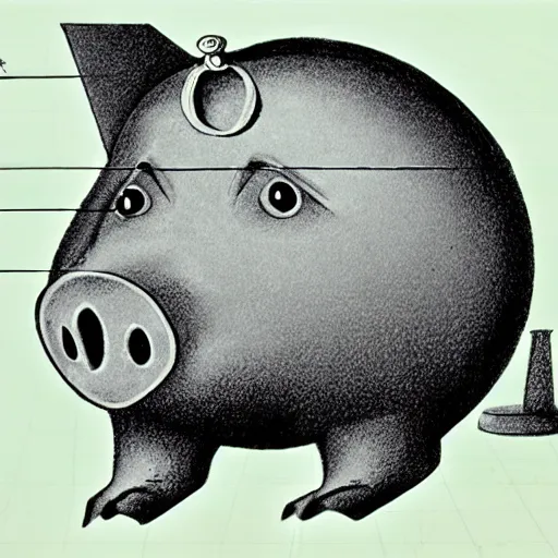 Image similar to walking pig wearing crown technical drawing