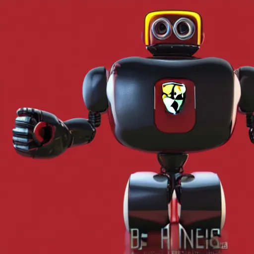 Image similar to a red robot with black hands and feet, Ferrari logo on it's chest | unreal engine | 3D model