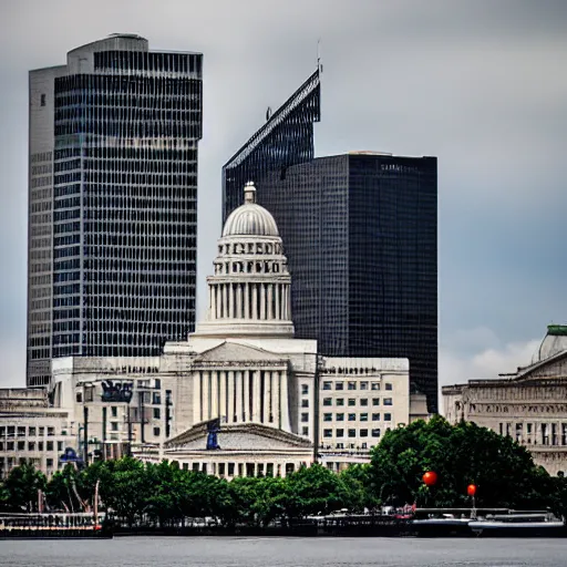 Prompt: madison wisconsin capital being attacked by godzilla ( 1 9 8 9 ) ( eos 5 ds r, iso 1 0 0, f / 8, 1 / 1 2 5, 8 4 mm, postprocessed, bokeh )
