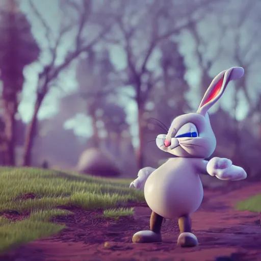 Image similar to Fat Bugs Bunny, depth of field, obscure background, super detailed, micro details, 3D render, unreal engine, octane render, trending on ArtStation, digital art, 16k