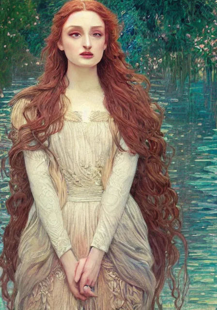 Image similar to sansa, intricate, elegant, highly detailed, digital painting, artstation, concept art, smooth, sharp focus, illustration, pre - raphaelite style, monet, mucha