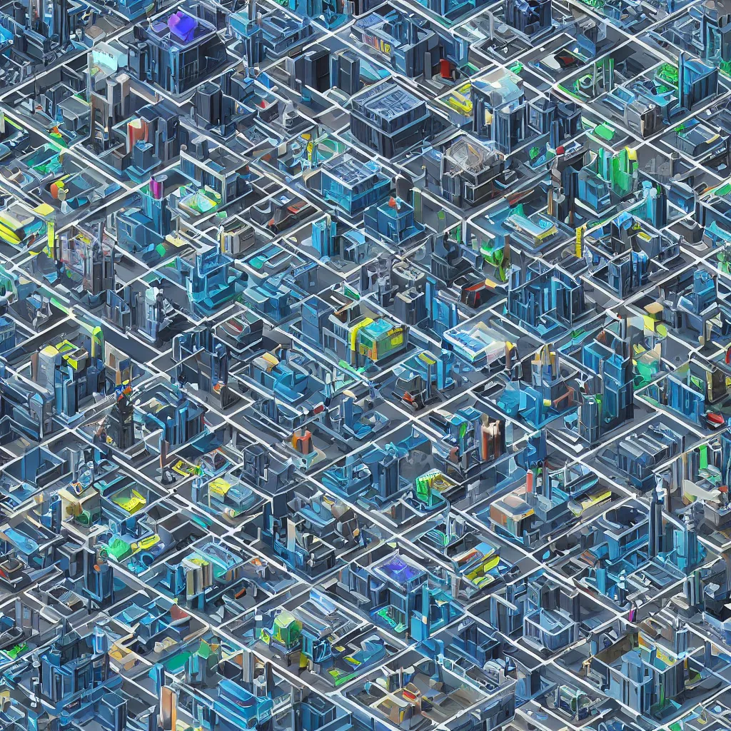 Image similar to A futuristic city that resembles a computer, detailed, isometric