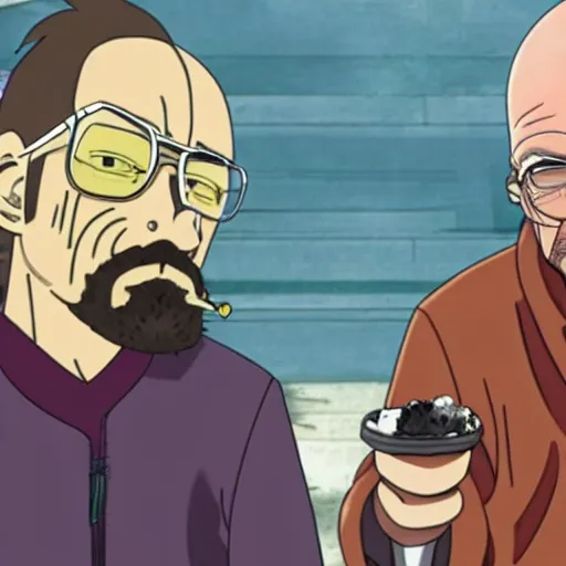 Image similar to walter white smoking a joint with jesse pinkman, in One Piece Anime Series, 4k Resolution.