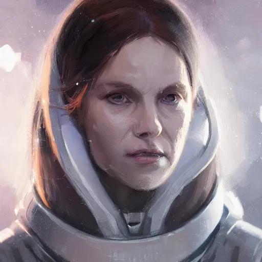 Image similar to portrait of a woman by greg rutkowski, she is about 3 0 years old, slavic, pretty, blond hair with two strans around her face, crying, helplessness and denial, she is wearing a futuristic space gear, highly detailed portrait, digital painting, artstation, concept art, smooth, sharp foccus ilustration, artstation hq.