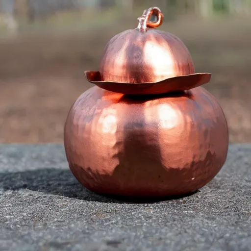 Image similar to A metal incense burner made of copper in the shape of a gourd.