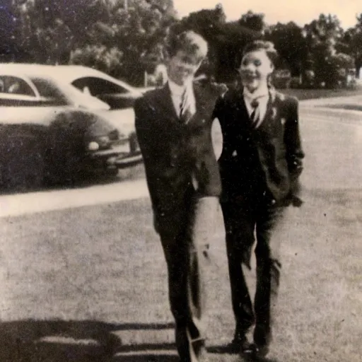 Prompt: vintage gay couple on high school