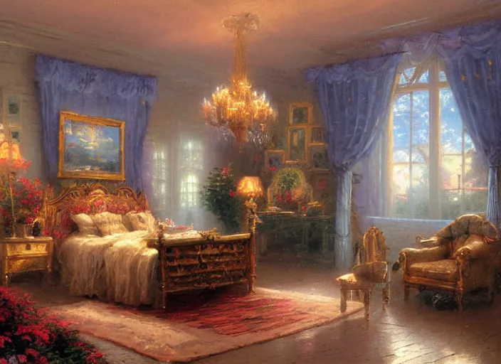 Prompt: a room by thomas kinkade