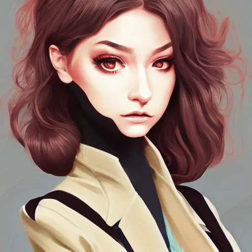 Image similar to cute beautiful decisive girl in jacket suit with snake print over bare skin, elegant, 2d, ultra highly detailed, digital painting, smooth, sharp focus, artstation, pixiv, art by Ilya Kuvshinov