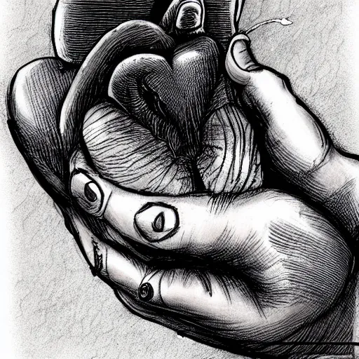 Image similar to hands ripping a heart into pieces, sadness, dark ambiance, concept by Godfrey Blow, featured on deviantart, drawing, sots art, lyco art, artwork, photoillustration, poster art