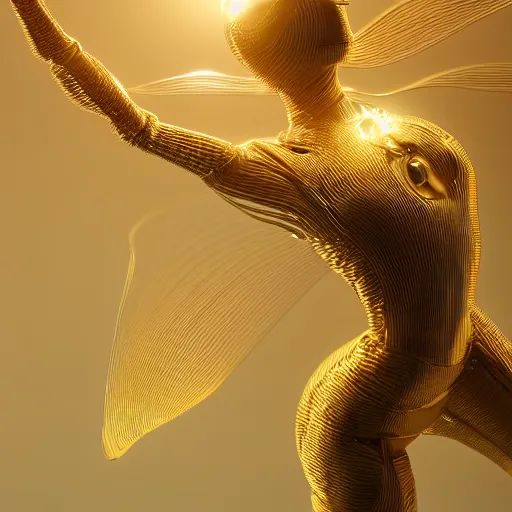 Prompt: a highly detailed digital image of an elegantly posed futuristic robot beautifully swimming, suspended and intertwined from golden liquid like leaves, full body shot, by Andrew Chiampo, artstation, and Frederik Heyman, extremely detailed woman, stunning volumetric lighting, hyper realism, fantasy 4k