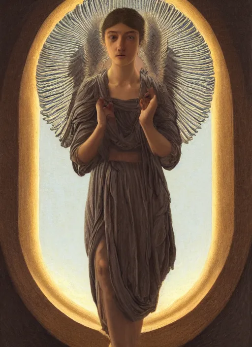 Image similar to intricate oil painting portrait by John William Godward and Anna Dittman and Laurie Greasley and Victo Ngai and Taro Okamoto and Caspar David Friedrich depicting gabriel the archangel, evening, atmospheric lighting, intricate detail, cgsociety, hyperrealistic, octane render, RPG portrait, ambient light, dynamic lighting