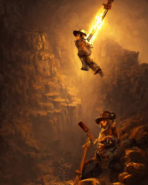 Image similar to oil painting of hamster miner mining gold with pickaxe, steampunk style, close shot, full body, narrow dark steampunk mine shaft background, sharp focus, fantasy style, octane render, volumetric lighting, 8k high definition, by greg rutkowski, highly detailed, trending on art Station, dungeons and dragons artwork, centered