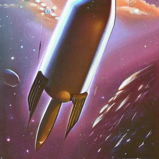 Image similar to retro sci-fi concept art of a rocket ship