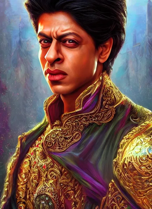 Prompt: Beautiful young shahrukh khan, portrait, fantasy, medieval, vivid colors, fantasy, elegant, concept art, sharp focus, beautiful face, digital art, Hyper-realistic, 4K, Unreal Engine, Highly Detailed, HD, Dramatic Lighting by Brom, trending on Artstation