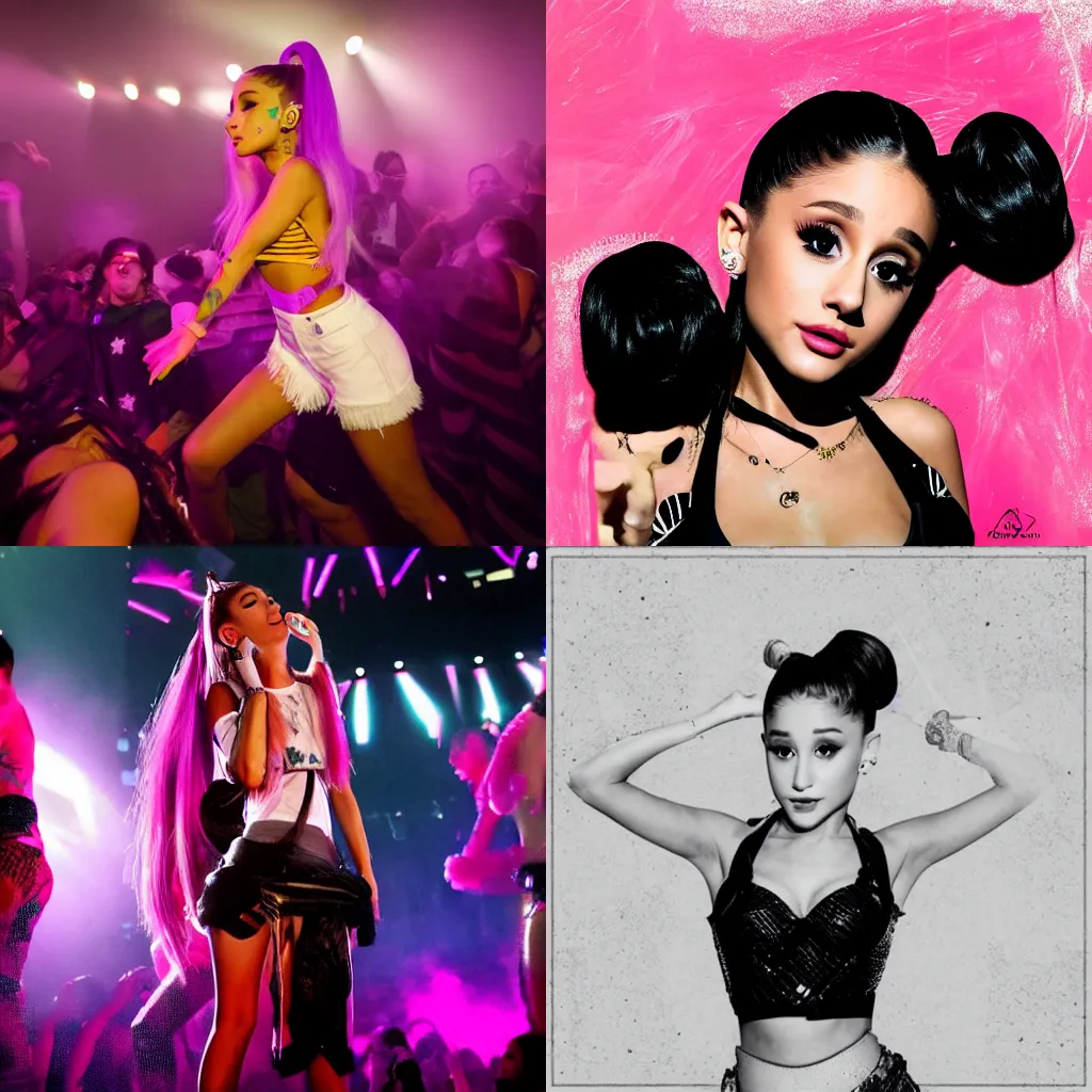 Prompt: Ariana Grande at a rave party, in the style of Gustave Baumann