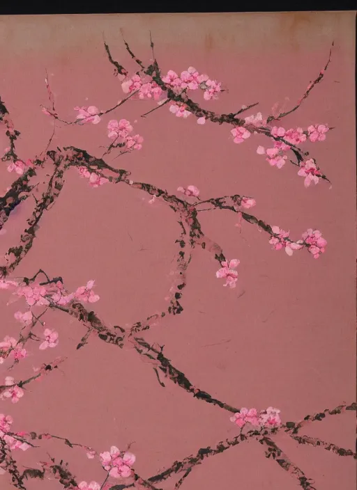 Image similar to a beautiful red-ish and pink-ish deformed sakura painted by an unknown artist, unknown artstyle, unknown date and year, undiscovered