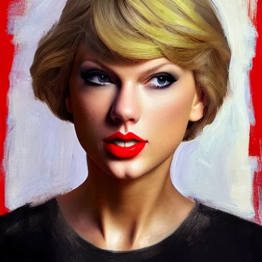 Image similar to by lya repin by simon stalenberg, photorealistic, expressionism, taylor swift cosplaying as joe biden