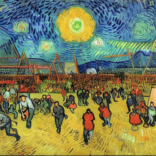 Image similar to a giant triangular dumpling with meat in the center eats people in the city of the future, people run and scream, by van gogh, realism, futurism