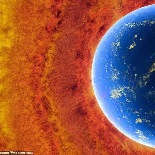 Image similar to a planet in shape of cube, filled with dark red oceans and yellow vegetation, satellite image