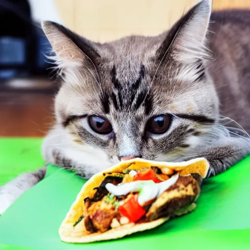 Prompt: cat eating a taco