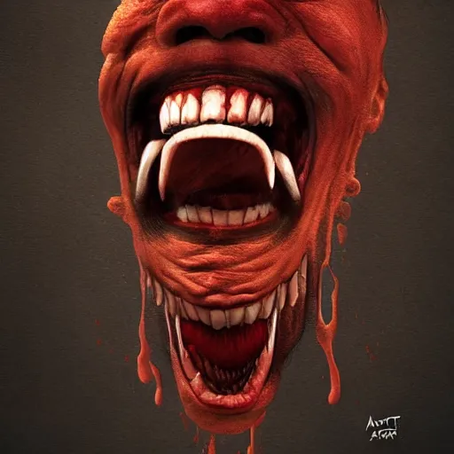 Prompt: his endless screaming makes his own mind eat him up, by justin oneal, artstation, deviantart, pinterest, 8 k