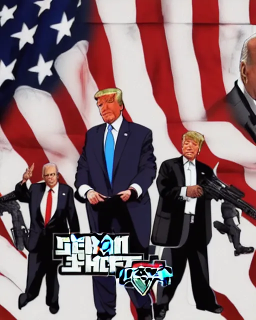 Image similar to GTA Cover Art, Obama, Biden, Trump