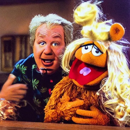 Prompt: “ photo of fozzie from the muppets dropkicking a child ”