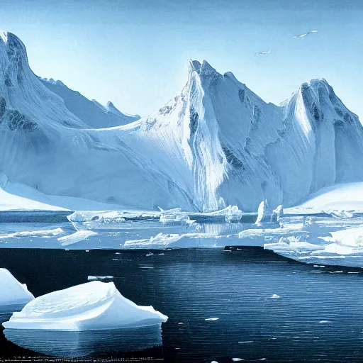 Image similar to a dreamlike antarctic landscape, matte painting