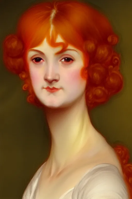 Image similar to jane austen orange red hair, painting by rossetti bouguereau, detailed art, artstation