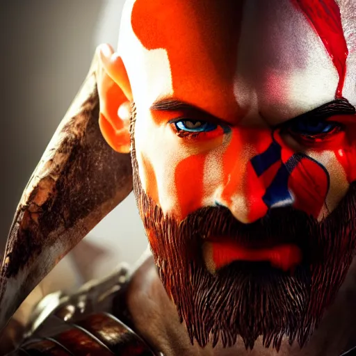 Prompt: A still of Lionel Messi as Kratos on God of War 4, highly detailed, extreme Gundam, wolf armor mech, illustration, trending on artstation