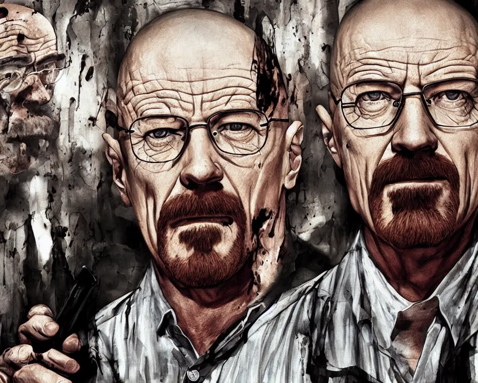 Prompt: A horror movie poster featuring Walter White