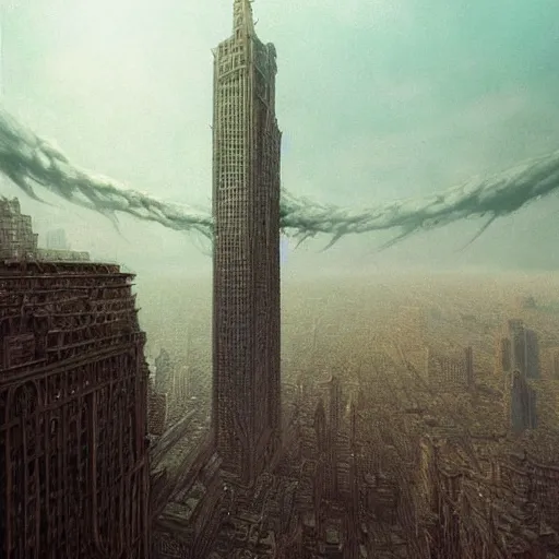 Image similar to a giant monster destroying city, highly detailed, digital image, artstation concept art, smooth, sharp focus, artgerm, alphonse fly, photorealistic by beksinski