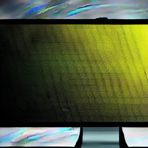 Image similar to closeup of a glitchy desktop monitor. yellow background. illustration, artstation.