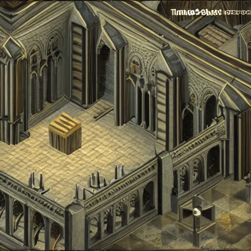 Prompt: isometric game in the library of an abbey, realistic, highly detailed, hd, unreal engine