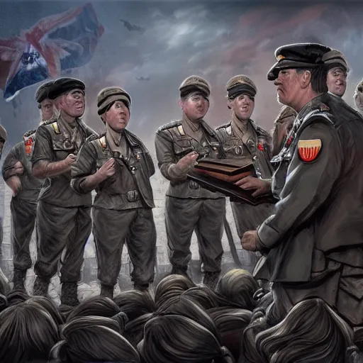 Prompt: abby lee miller as a military dictator, giving a speech to her troops by artgerm and wlop and scott fischer and seb mckinnon, digital art, highly detailed, wide shot, intricate, fantasy, mystical, sharp focus, Trending on Artstation HQ, deviantart, unreal engine 5, 4K UHD image