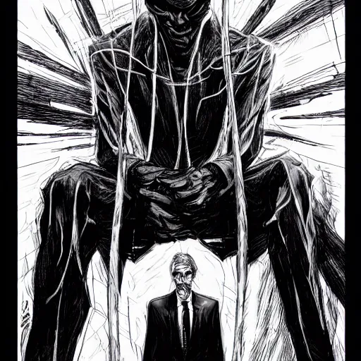 Prompt: Jerome Powell looking sinister, by Tsutomu Nihei, highly detailed
